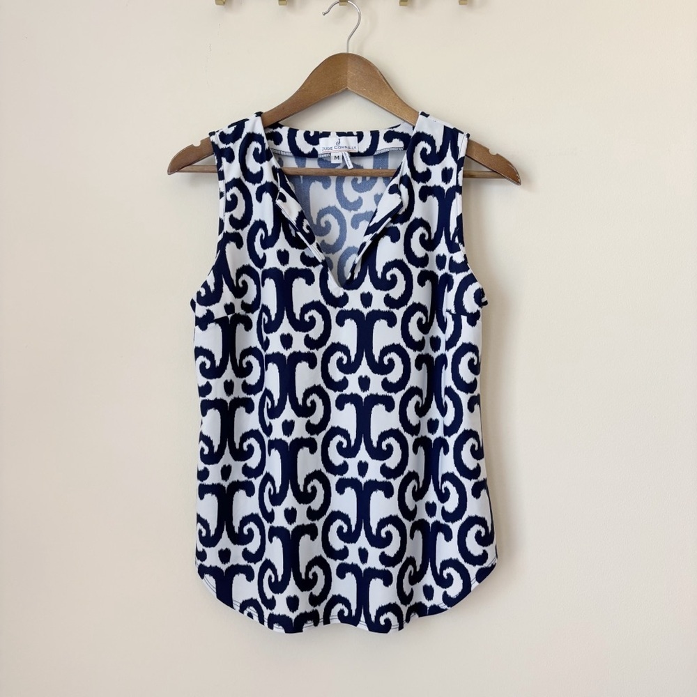 Jude Connally Blue Ikat Print Sleeveless Top Medium Coastal Summer